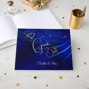 Royal Blue Hearts and Stars Wedding Gästebuch