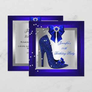 Royal Blue High Heel Shoe Silver Birthday Party Einladung