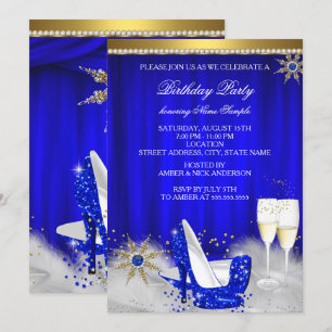 Royal Blue High Heels Snowflake Gold Champagne Einladung
