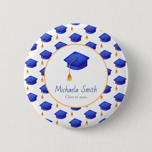Royal Blue High School Abschluss Personalisiert Button (Vorderseite)