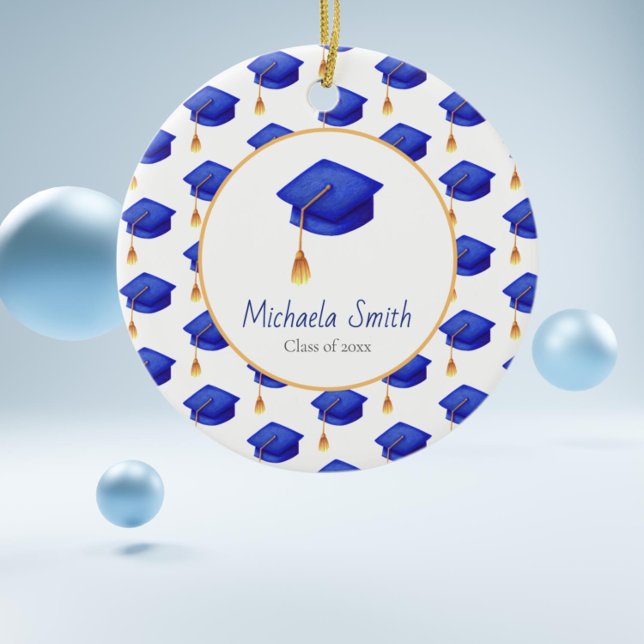 Royal Blue High School Abschluss Weihnachten Keramik Ornament (Royal blue graduation cap class off christmas keepsake ornament)
