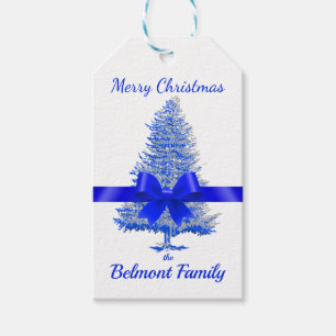 Royal Blue Holiday Tree Satin Ribbon Bow Elegant Geschenkanhänger