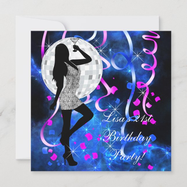 Royal Blue Hot Pink 21. Geburtstag Party Einladung (Vorderseite)