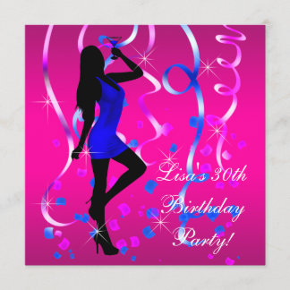Royal Blue Hot Pink 30. Geburtstag Party Einladung