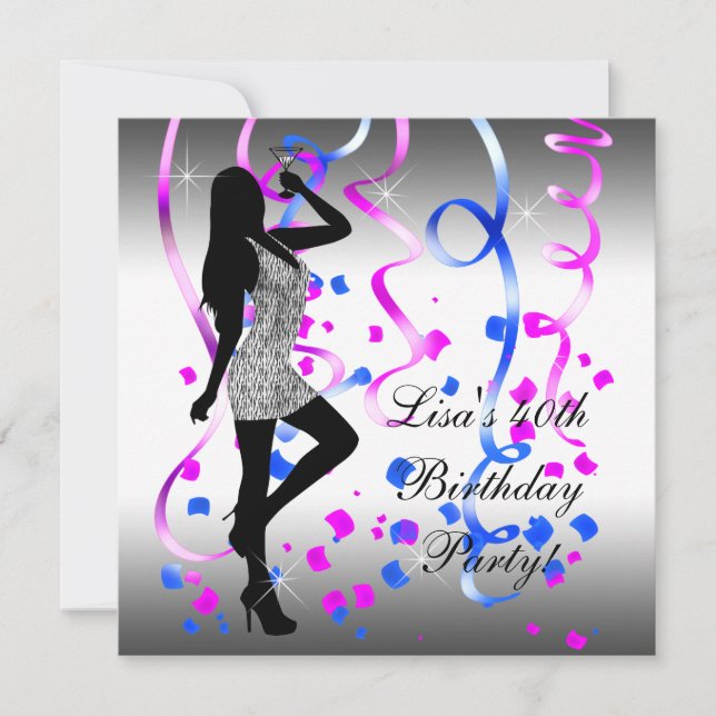 Royal Blue Hot Pink Zebra Birthday Party Einladung (Vorderseite)