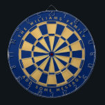 Royal Blue Imitats Gold Custom Family Name Geometr Dartscheibe<br><div class="desc">Klassisches Dartboard-Design mit abwechselnden königsblauen und goldenen Imitaten. Oben und unten gibt es den Namen und eine Nachricht als Bogentext,  in goldenen Kappen.</div>