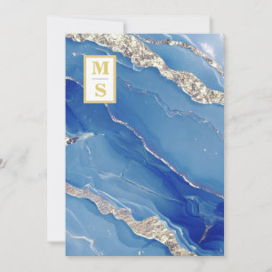 *~ Royal Blue Initials Agate QR AR66 UAWG Wedding Einladung