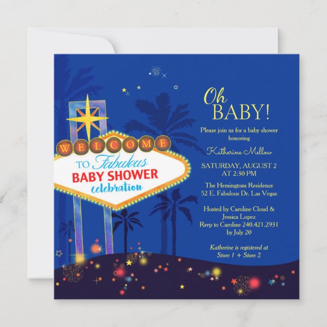 Royal Blue Las Vegas Baby Dusche Einladung (Vorderseite)