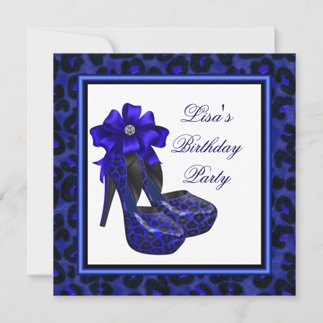 Royal Blue Leopard Birthday Party Einladung (Vorderseite)