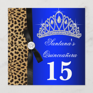Royal Blue Leopard Quinceanera Einladungen