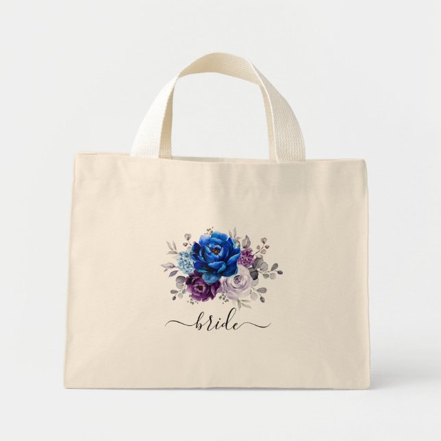 Royal Blue Lila Navy Lilac Blooms Wedding Mini Stoffbeutel (Vorne)