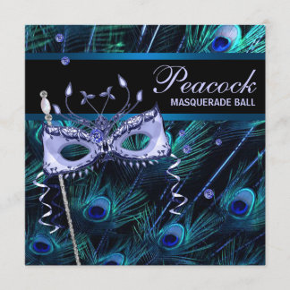 Royal Blue Lila Peacock Masquerade Party Einladung