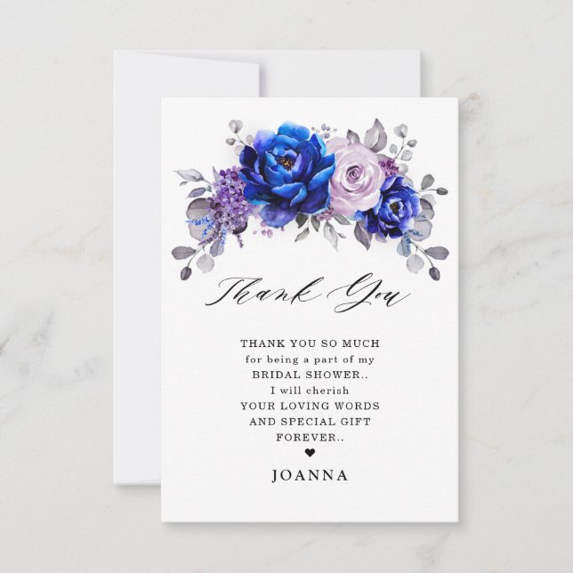 Royal Blue Lilac Lila Floral Brautparty Dankeskarte (Vorderseite)