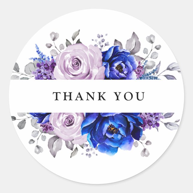 Royal Blue Lilac Lila Floral Vielen Dank Runder Aufkleber (Vorderseite)