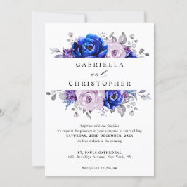 Royal Blue Lilac Lila Floral Wedding Einladung