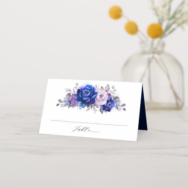 Royal Blue Lilac Lila Floral Wedding Platzkarte (Vorderseite)