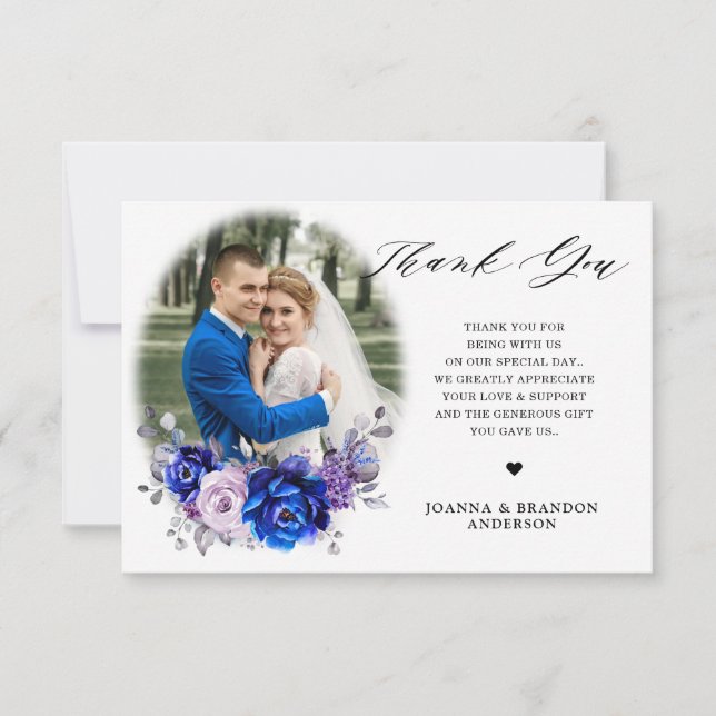 Royal Blue Lilac Purple Floral Carte de remercieme (Devant)
