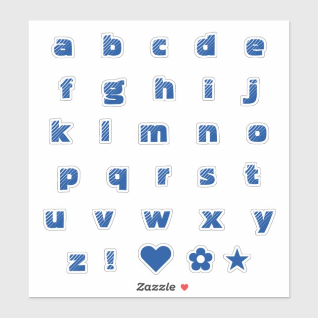 Royal Blue Lower Case Text Letters Alphabet Heart Aufkleber (Blatt)