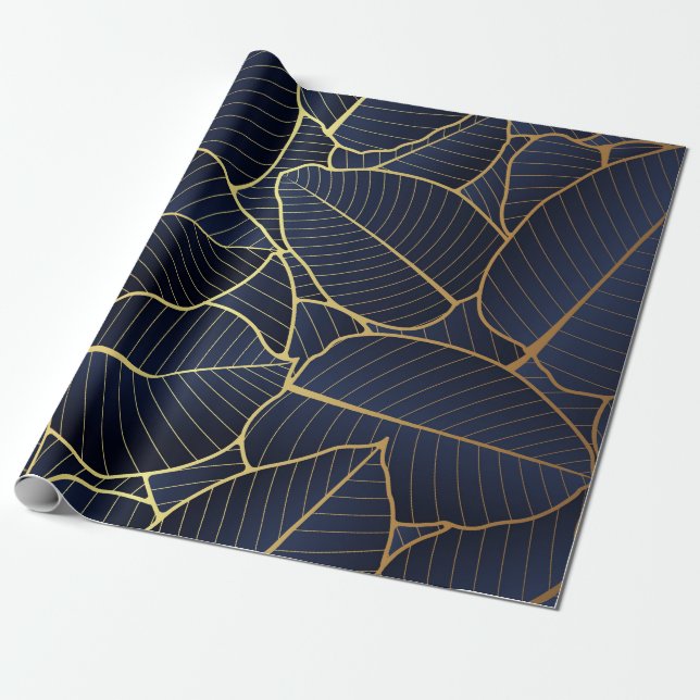 Royal Blue Luxury Gold Blatt Geschenk Geschenkpapier (Ungerollt)