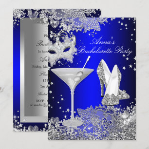Royal Blue Mask & Jewel Lace Junggeselinnen-Abschi Einladung