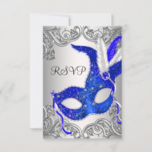 Royal Blue Mask Masquerade Party UAWG RSVP Karte (Vorderseite)
