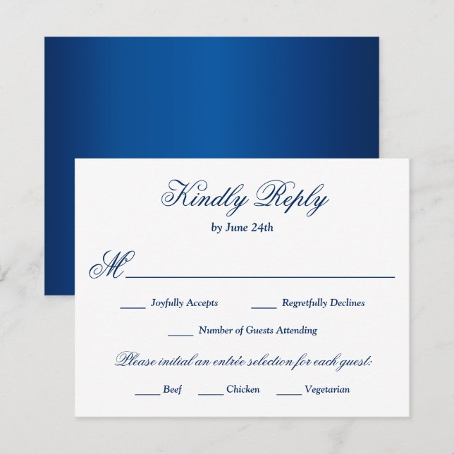 Royal Blue Meal Choice RSVP Karte (Vorne/Hinten)
