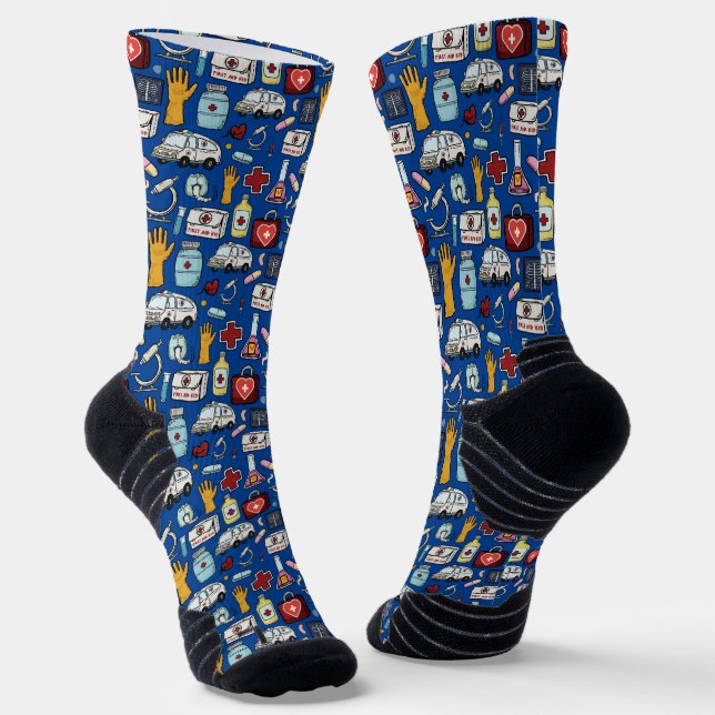 Royal Blue Medical Print Athletic Socken (Gewinkelt)