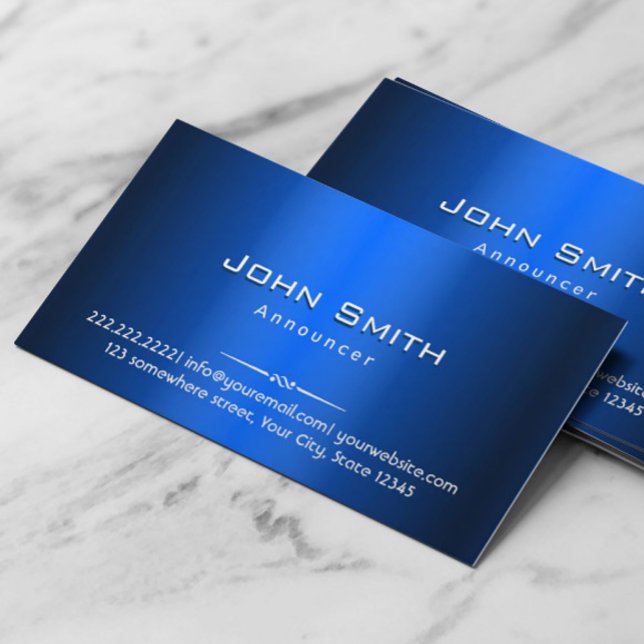 Royal Blue Metal Announcer Business Card Visitenkarte (Von Creator hochgeladen)