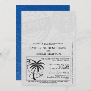 Royal Blue Mexico Passport Wedding Einladung
