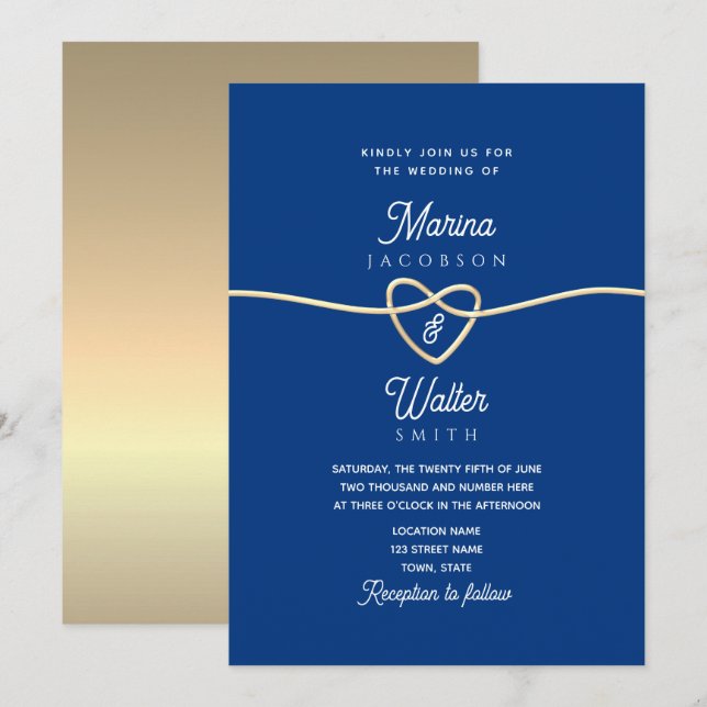 Royal Blue Minimalistisch Wedding Einladung (Vorne/Hinten)