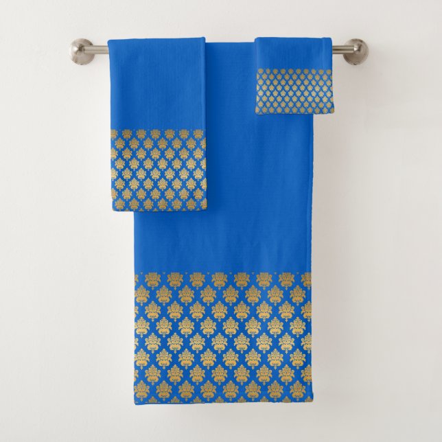 Royal Blue mit Gold Geblüht Badhandtuch Set (Insitu)