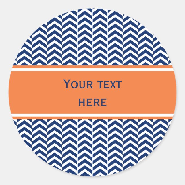 Royal Blue mit Orange Zickzack Pattern Runder Aufkleber (Vorderseite)
