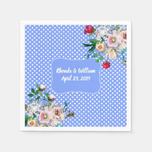 Royal Blue mit weißen Punkten und Blume Hochzeit Serviette