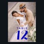 Royal Blue Modern Foto Hochzeitsempfang Tischnummer<br><div class="desc">Moderne Hochzeitsempfangskarte mit königsblauen Texten und wiederholtem Design auf Vorder- und Rückseite der Foto-Karte. Diese elegante und schicke Tischkarte ist die perfekte Wahl für Ihren besonderen Tag. Es ermöglicht Ihnen,  ein beliebtes Foto zu präsentieren und gleichzeitig den Gästen eine übersichtliche und leicht lesbare Tischbelegung zu bieten.</div>
