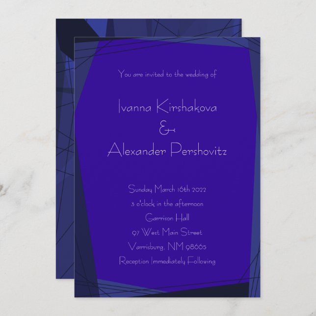 Royal Blue Modern Geometry Wedding Invitations (Devant / Derrière)