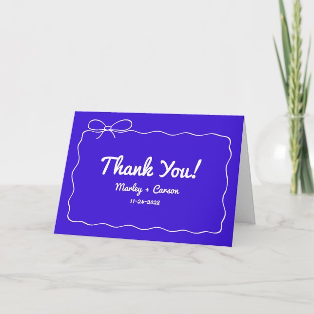 Royal Blue Modern Hand Lettered Wedding Dankeskarte (Vorderseite)