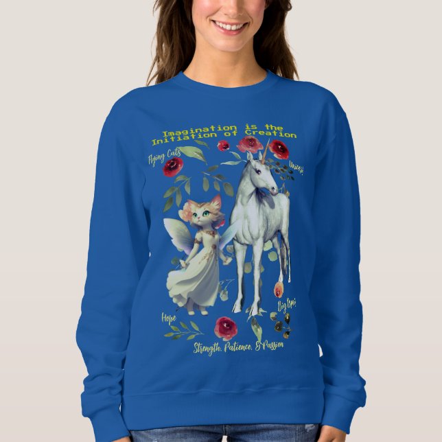 (Royal Blue) Modische, trendige Einhornkatzen Sweatshirt (Vorderseite)
