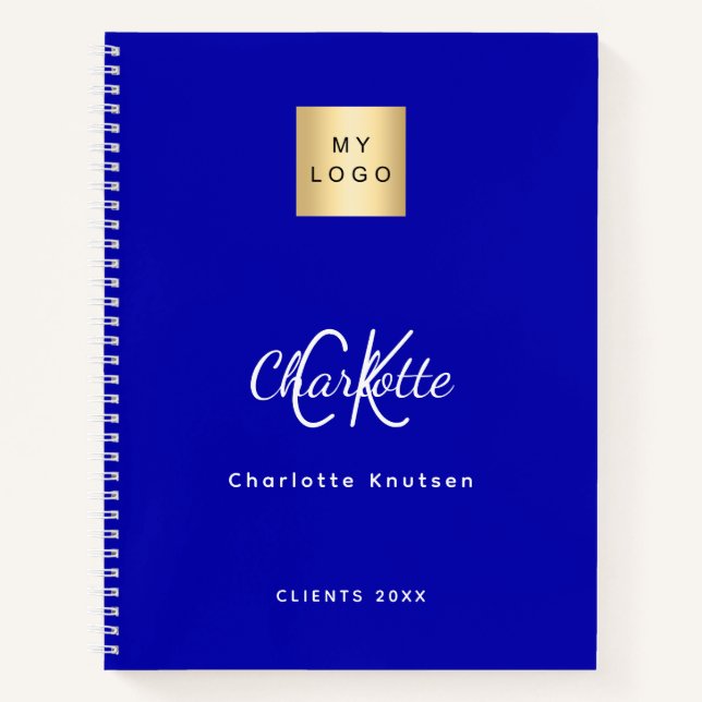 Royal Blue Monogram Business Logo Notizbuch (Vorderseite)