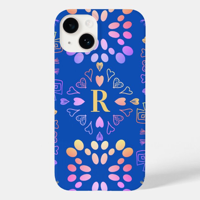 Royal Blue Monogram Pink Lilac Pattern Case-Mate iPhone 14 Hülle (Rückseite)