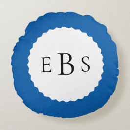 Royal Blue Monogram Round Pillow Rundes Kissen