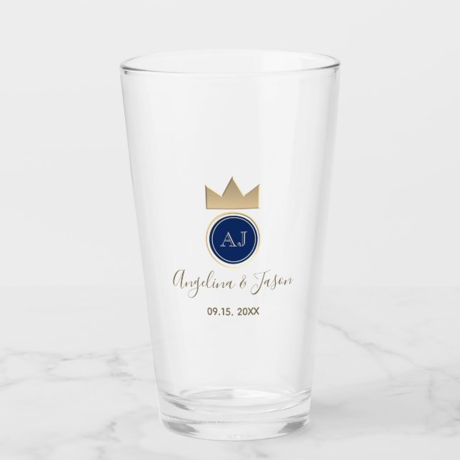 Royal Blue Monogram Wedding Glas (Vorderseite)