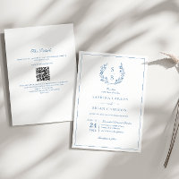 Royal Blue Monogram Wreath QR Code Wedding