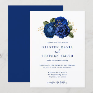 Royal Blue Navy Gold Floral Winter Hochzeit im Her Einladung