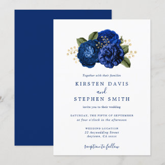 Royal Blue Navy Gold Floral Winter Hochzeit im Her Einladung