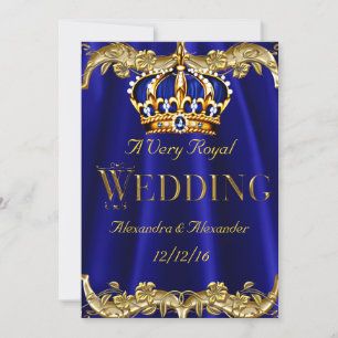 Royal Blue Navy Wedding Gold Crown 2 Einladung