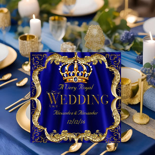 Royal Blue Navy Wedding Gold Crown 2 Einladung