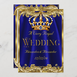 Royal Blue Navy Wedding Gold Crown 3 Einladung