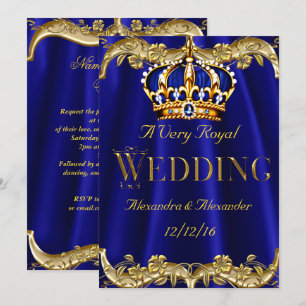 Royal Blue Navy Wedding Gold Crown Einladung