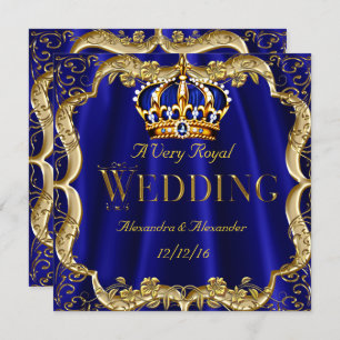 Royal Blue Navy Wedding Gold Crown Einladung