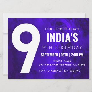 Royal Blue Neon 9. Geburtstag Einladung